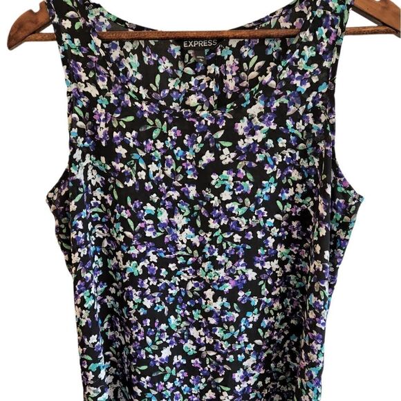 EXPRESS Black and Purple Floral Splitv Back Tank - Picture 1 of 6